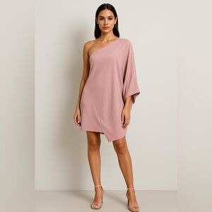 Tish Cox‎ Mini Dress Small Pink One Shoulder Draped Asymmetrical Made in Dallas